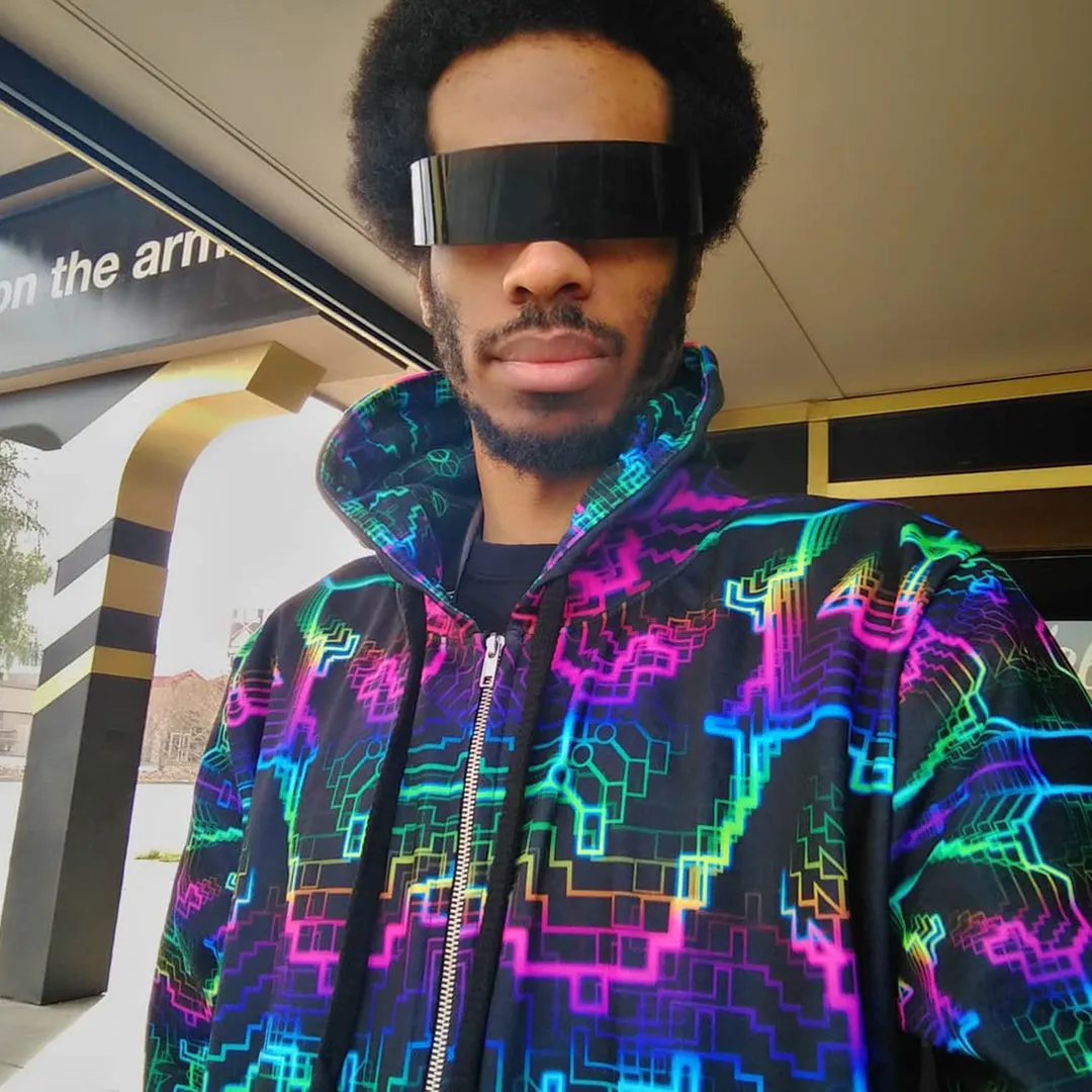 Techno Shamanic RGB Hoodie – Electric Tribal Psychedelic Art