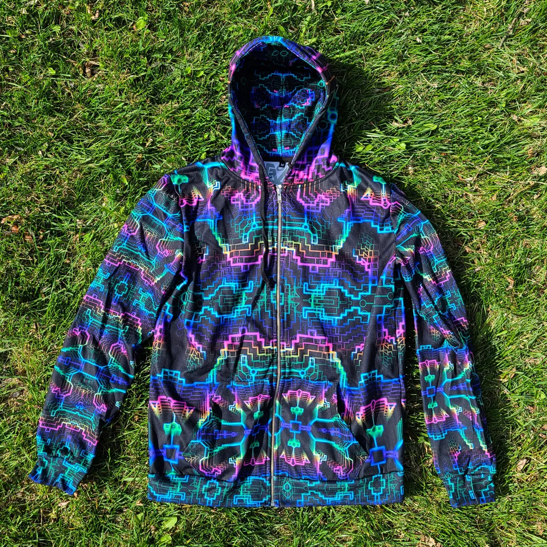 Techno Shamanic RGB Hoodie – Electric Tribal Psychedelic Art