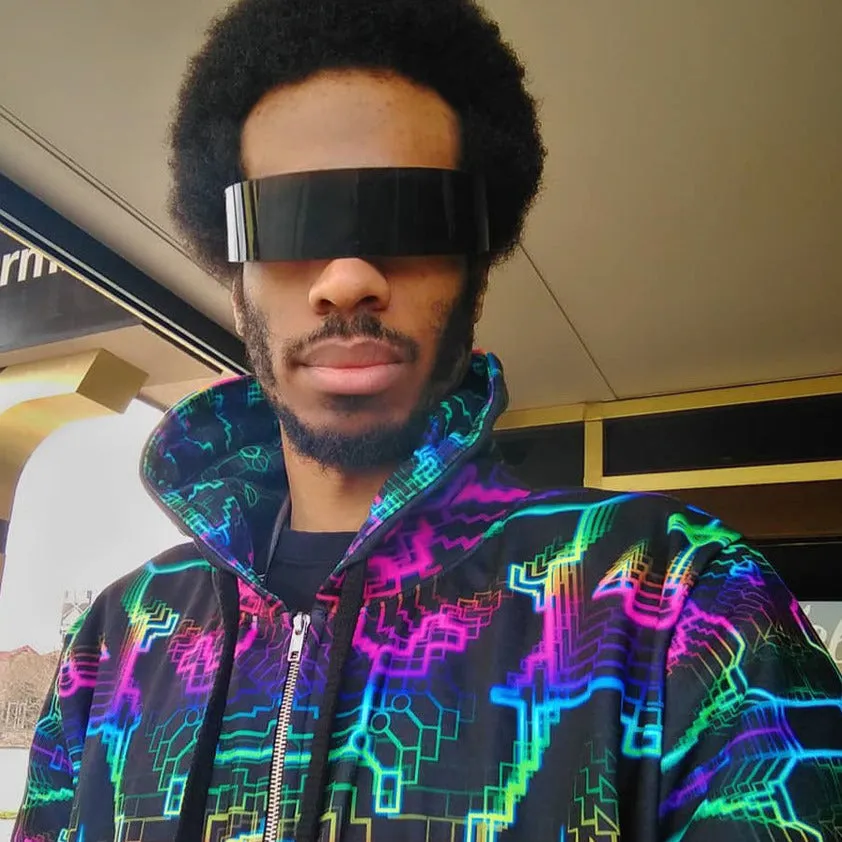 Techno Shamanic RGB Hoodie – Electric Tribal Psychedelic Art