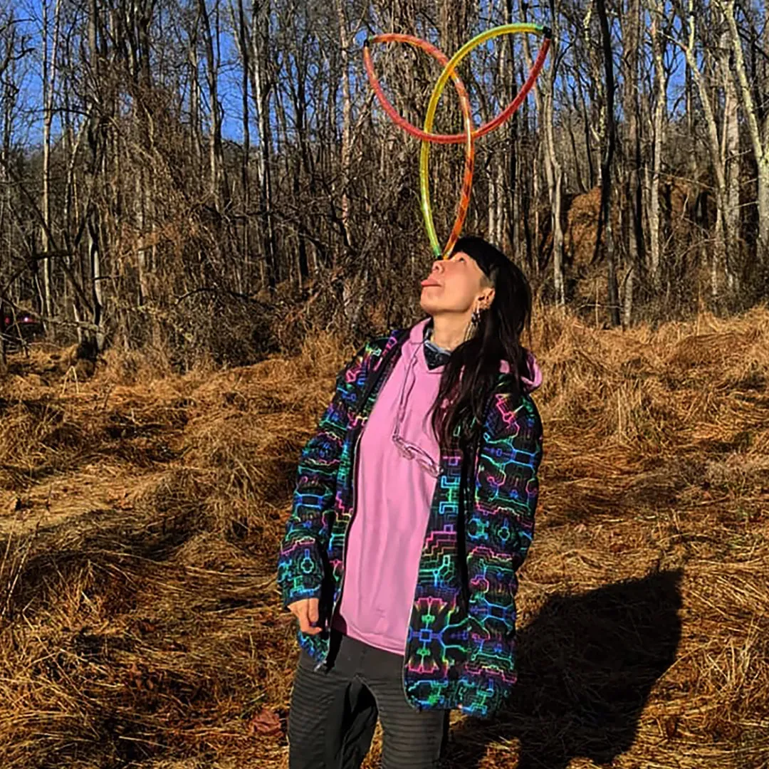 Techno Shamanic RGB Hoodie – Electric Tribal Psychedelic Art