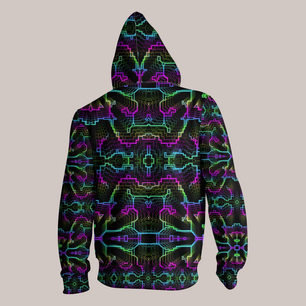 Techno Shamanic RGB Hoodie – Electric Tribal Psychedelic Art