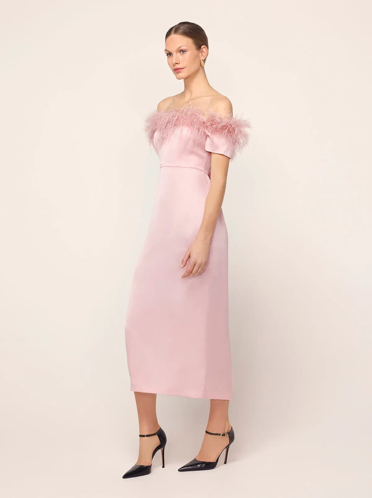 Vivien Pink Feather Midi Dress