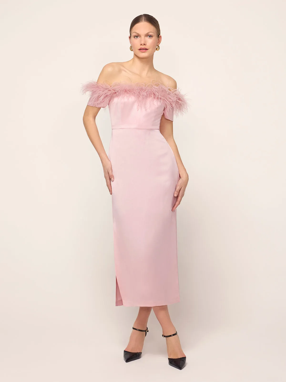 Vivien Pink Feather Midi Dress