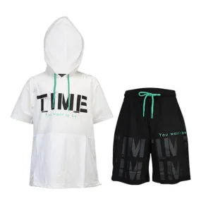 WHITE AND BLACK BOYS HOODIE SHORT SET