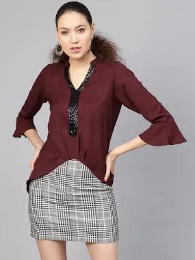 Wine Sequin High Low Top