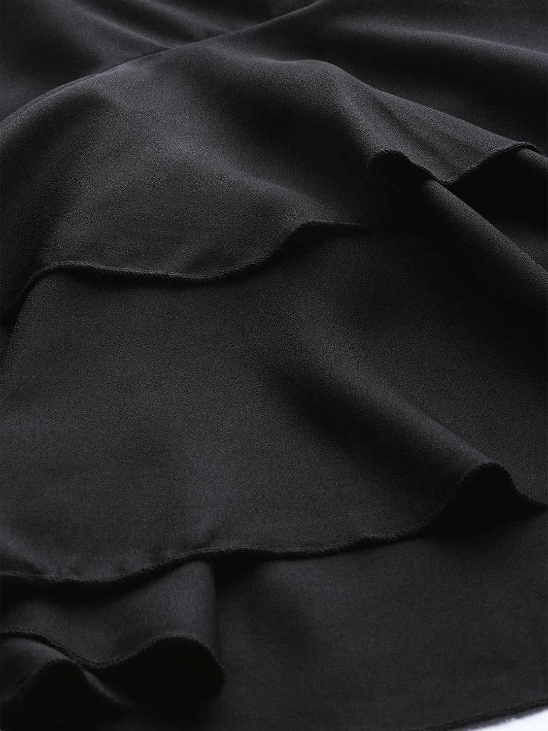 Women Black Frilly Sleeve Back Detail Top