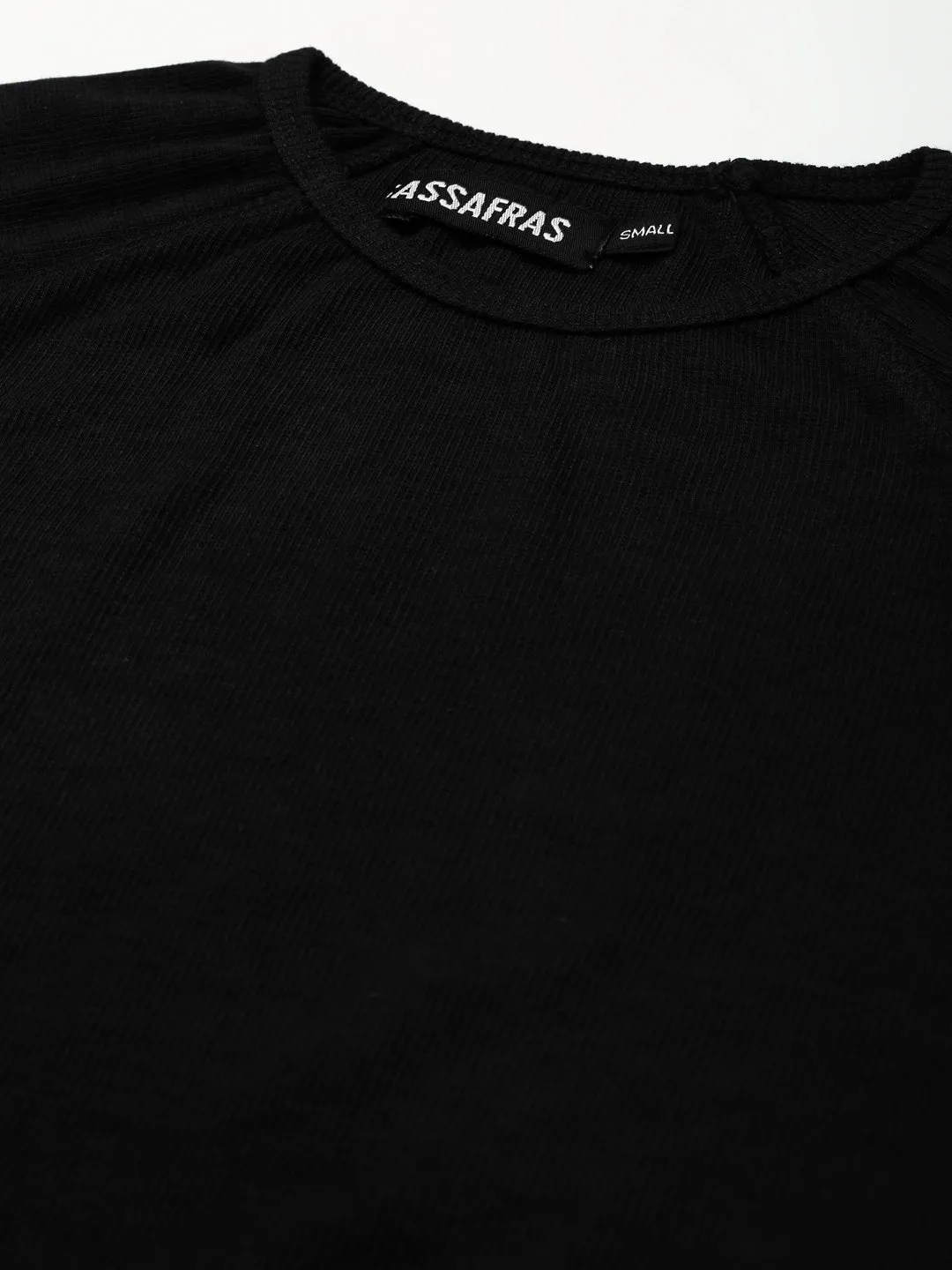 Women Black Rib Full Sleeve Active Crop Top
