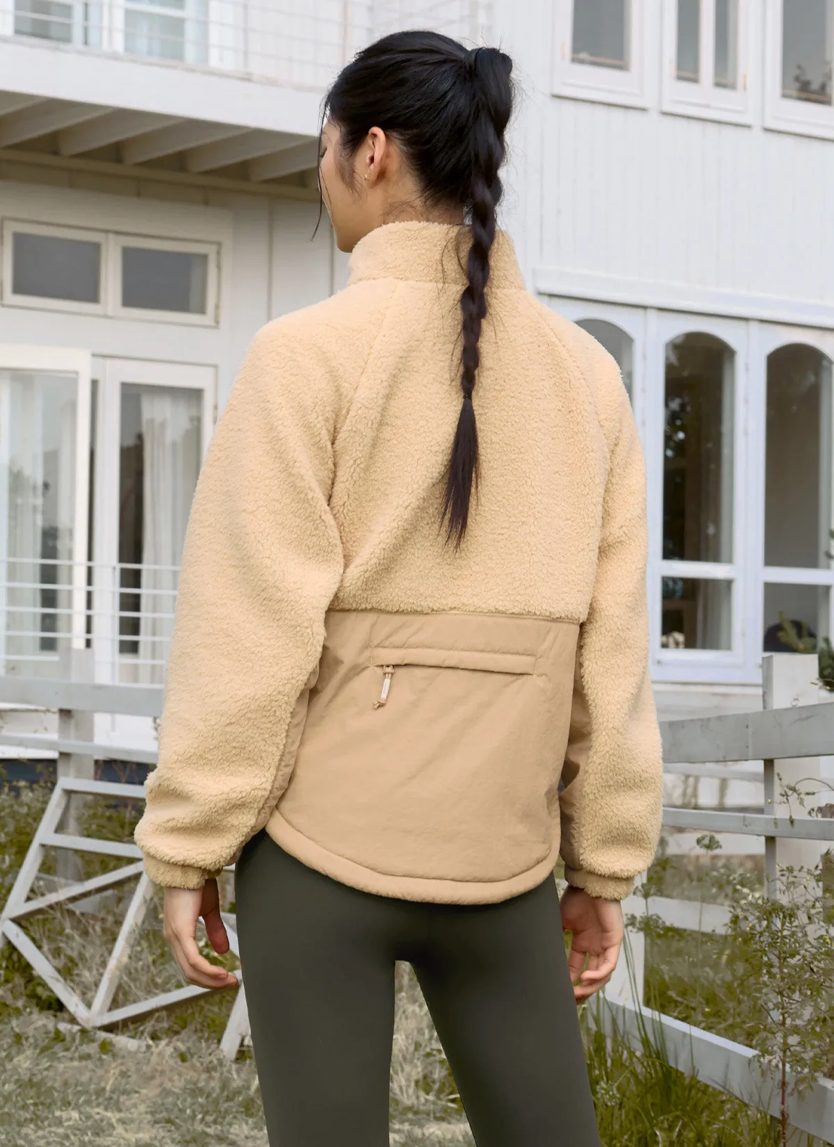 Woven Patch Fleece Zip up Jacket