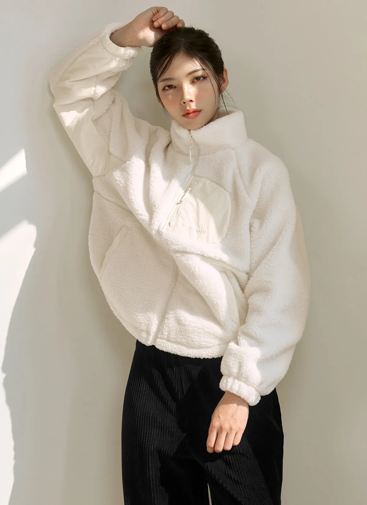 Woven Patch Fleece Zip up Jacket