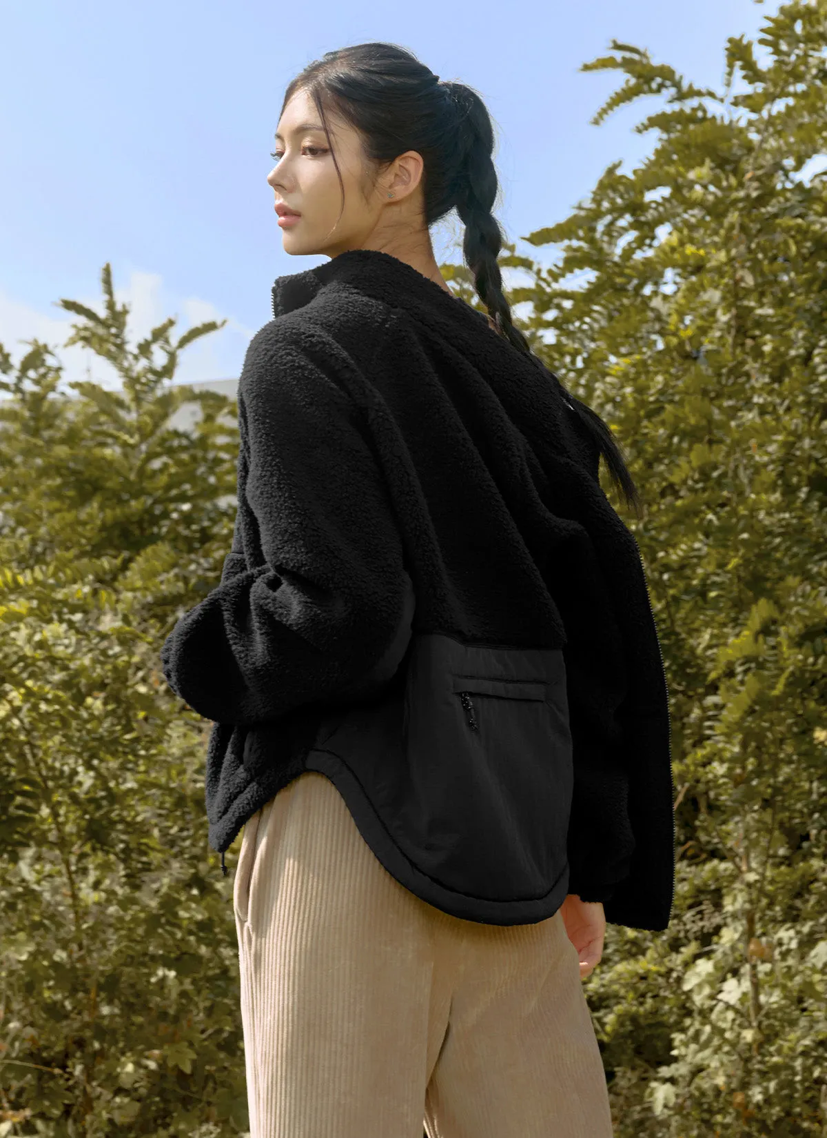 Woven Patch Fleece Zip up Jacket