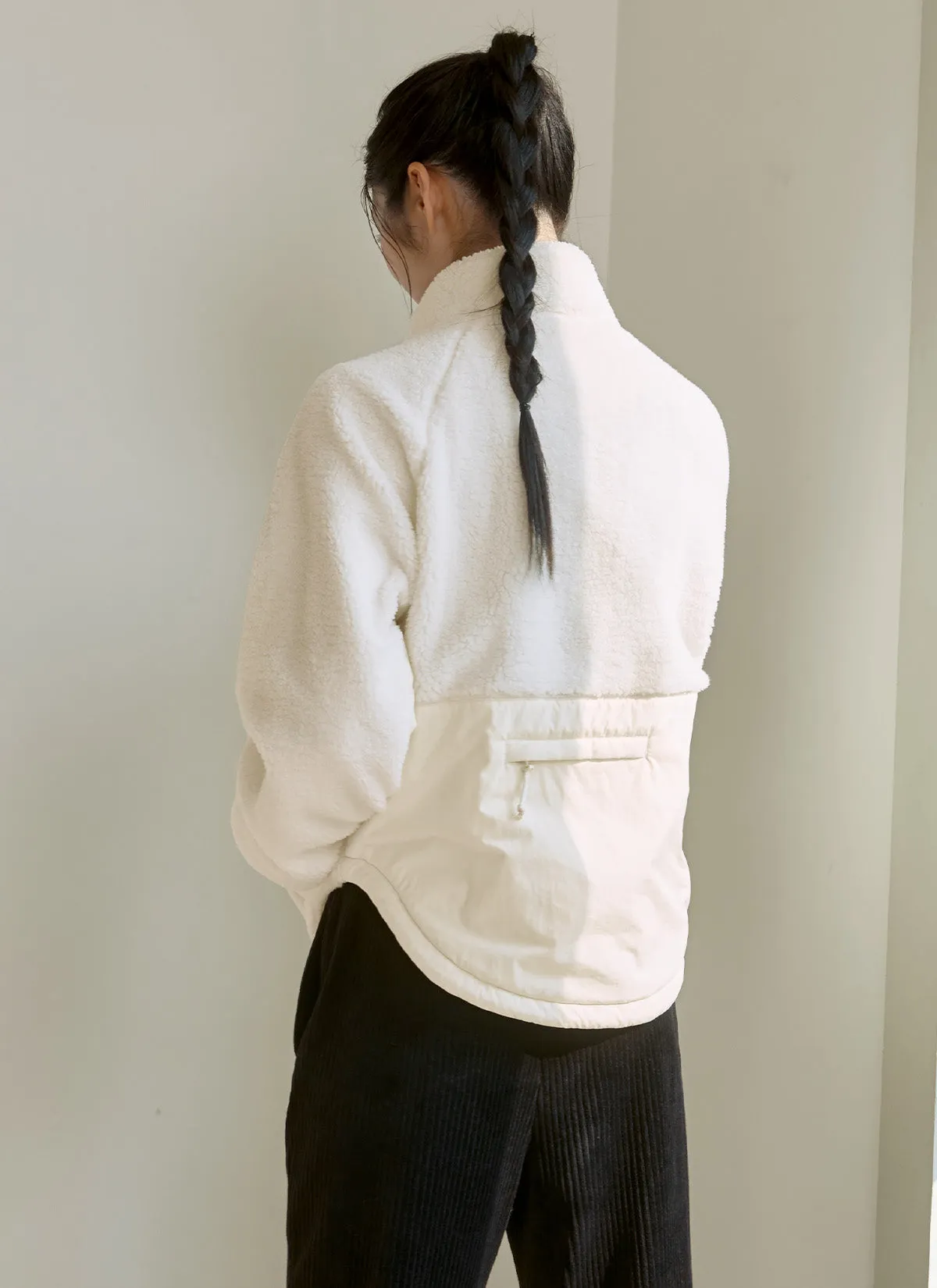 Woven Patch Fleece Zip up Jacket