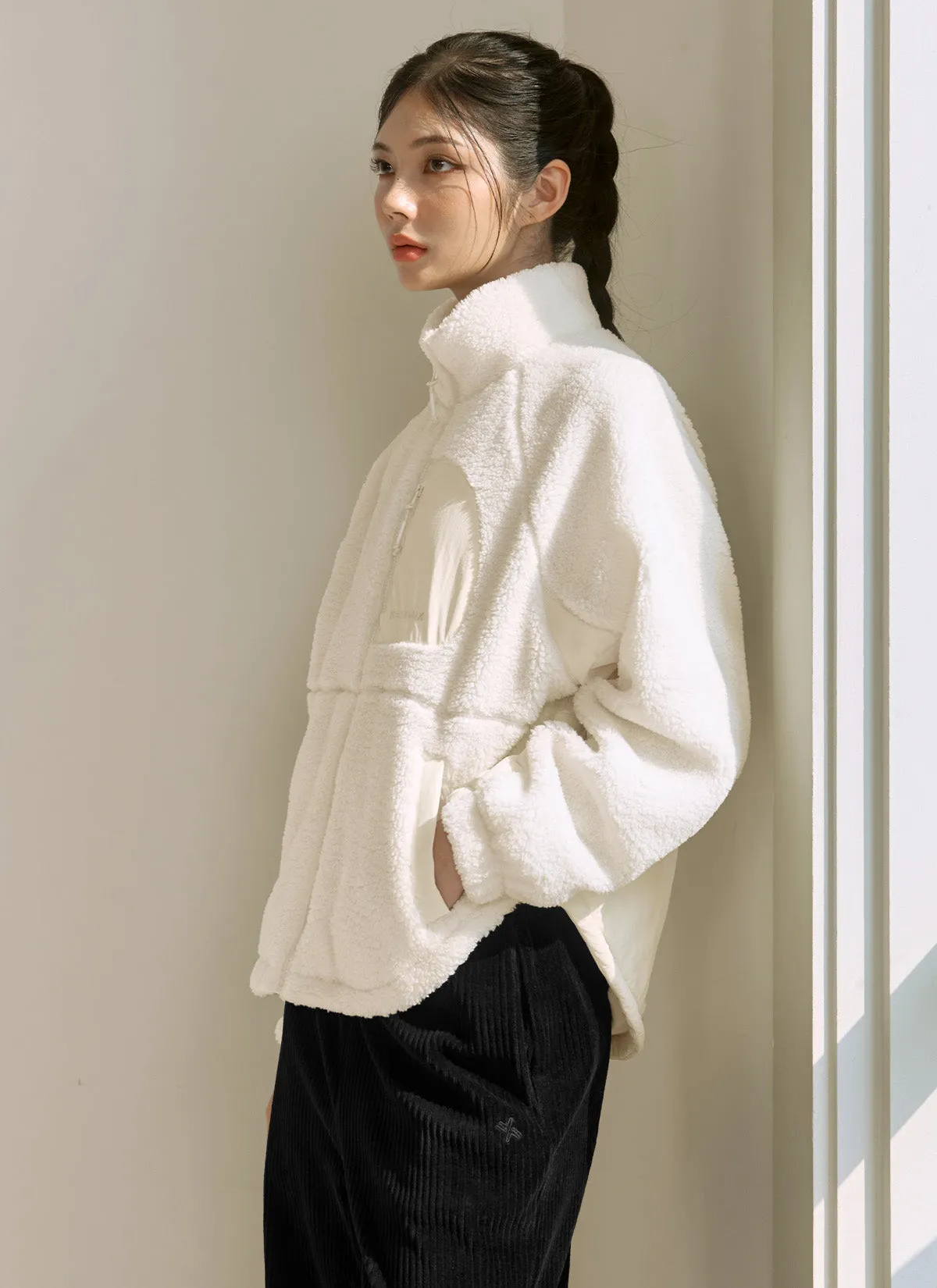 Woven Patch Fleece Zip up Jacket