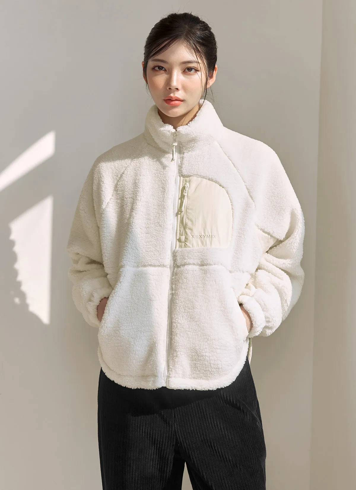 Woven Patch Fleece Zip up Jacket