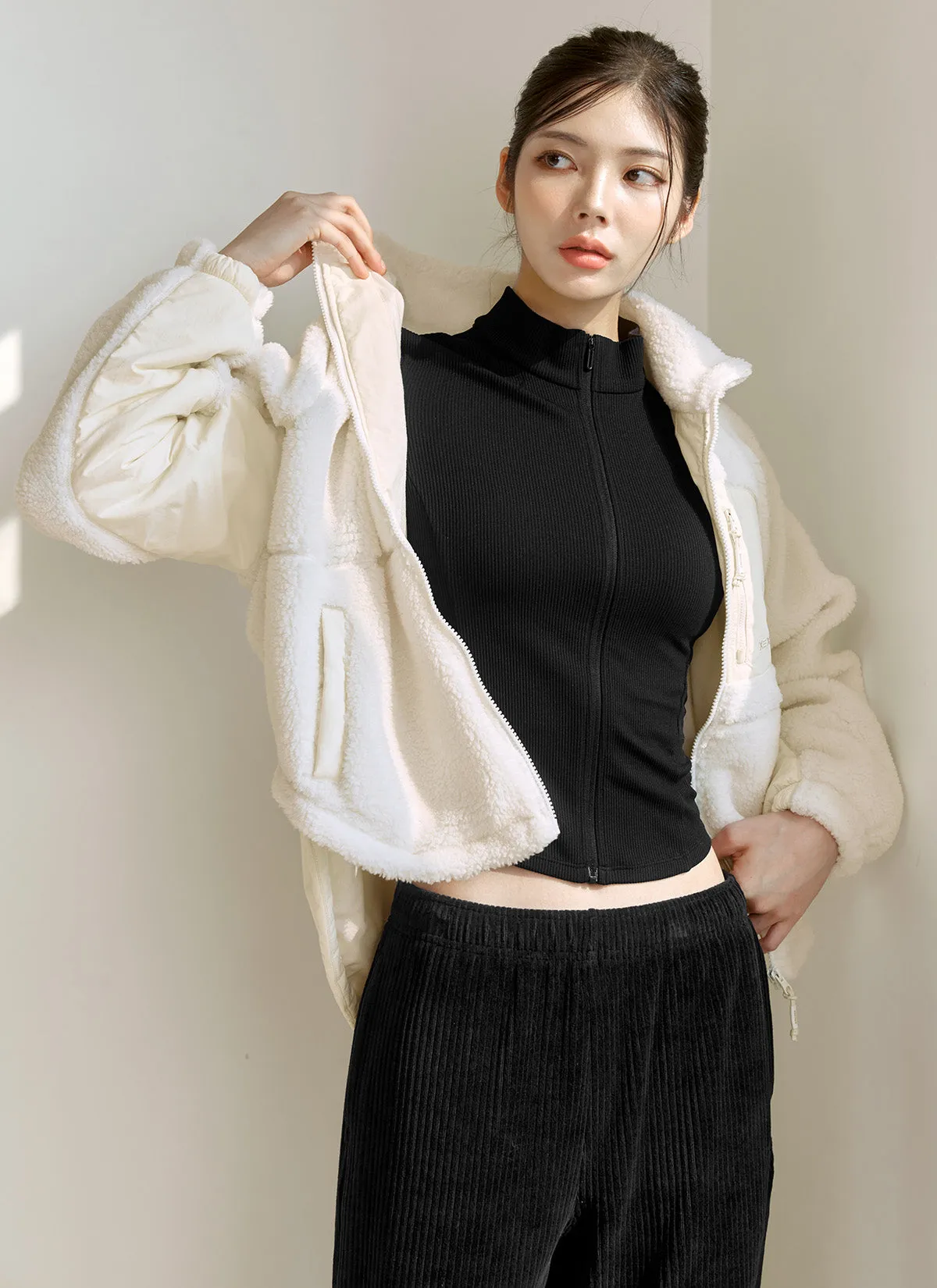 Woven Patch Fleece Zip up Jacket