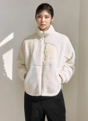 Woven Patch Fleece Zip up Jacket