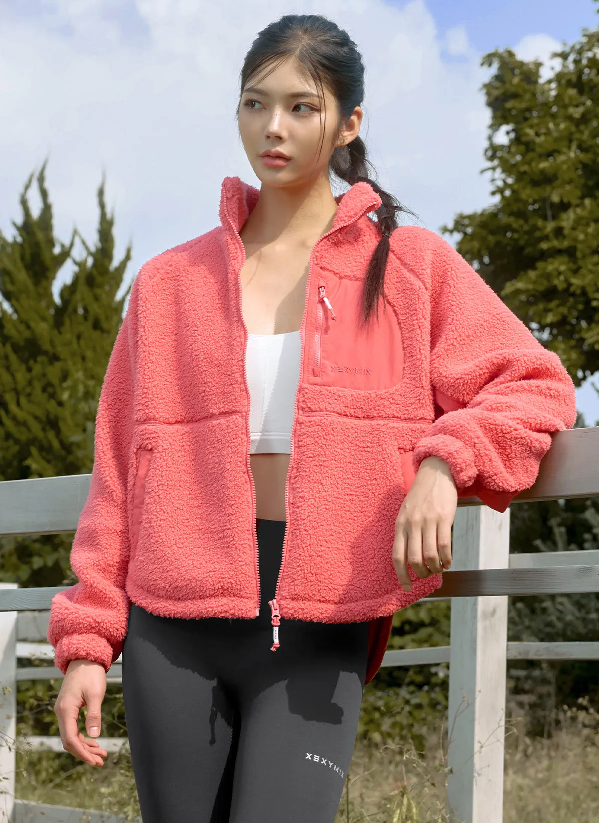 Woven Patch Fleece Zip up Jacket